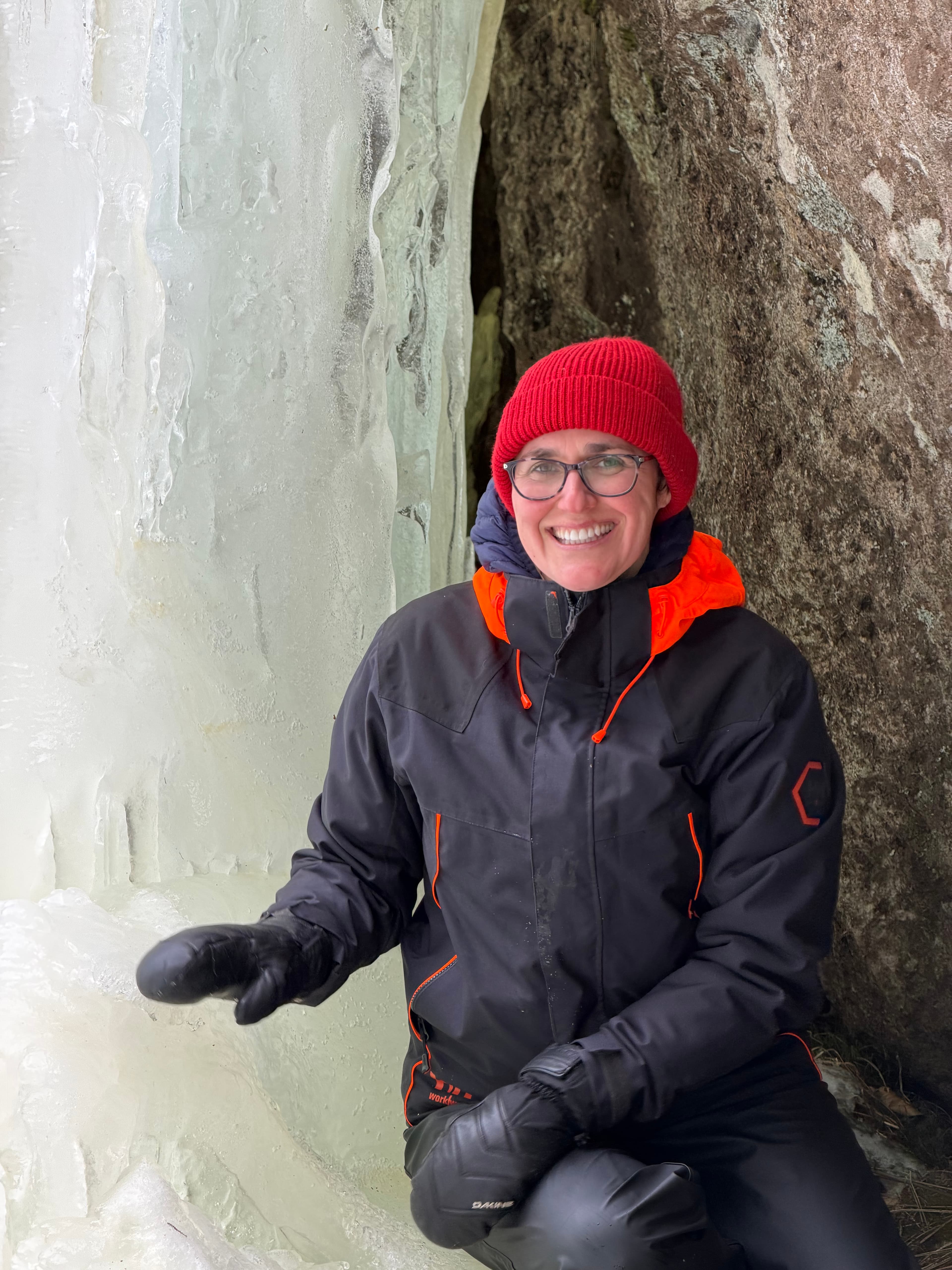 Kiera Fredericksen in an ice cave along the trail